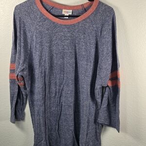 LuLaRoe Blue and Red Crew Neck Top